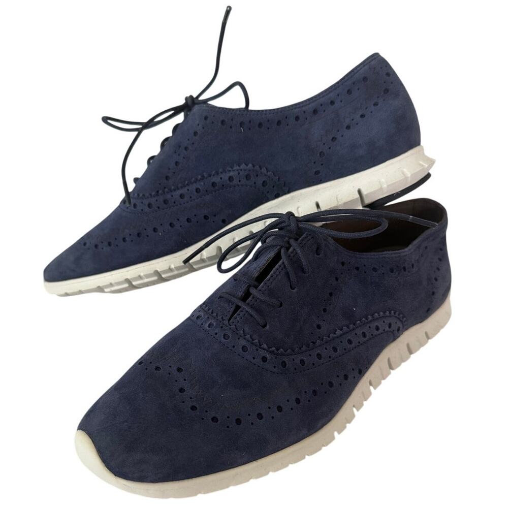 Cole Haan Navy Blue Suede Zero Grand Wingtip Oxford 8 Athleisure Business Casual